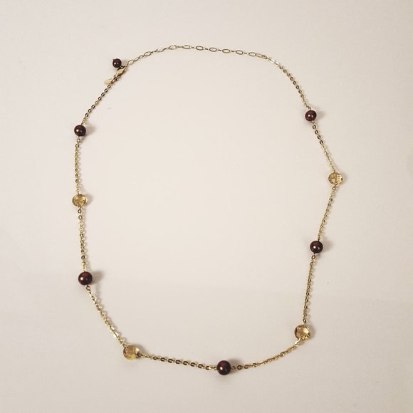 JCM 14K Dyed Pearl & Citrine Station Necklace - Picture 2 of 10